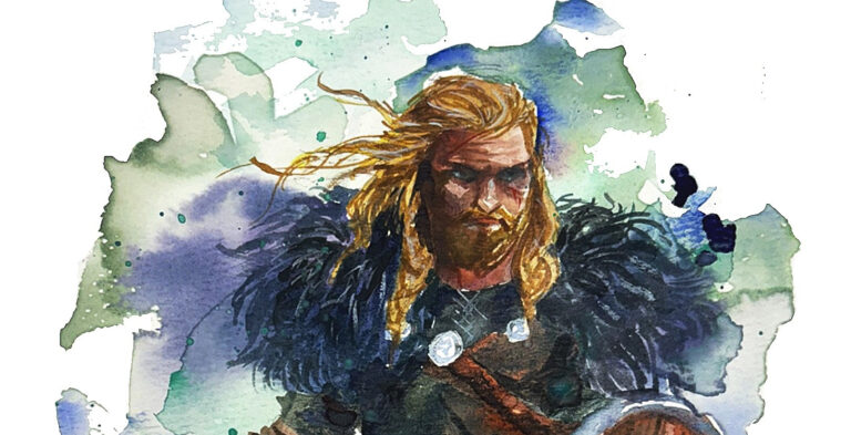 Drawn warrior with sword and shield