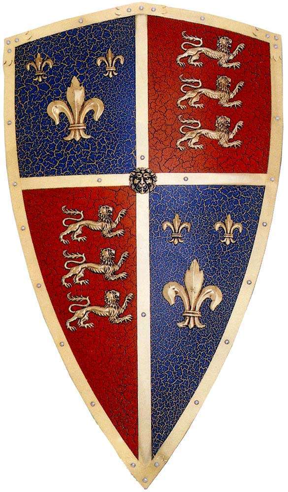 Shield in red, blue, and gold