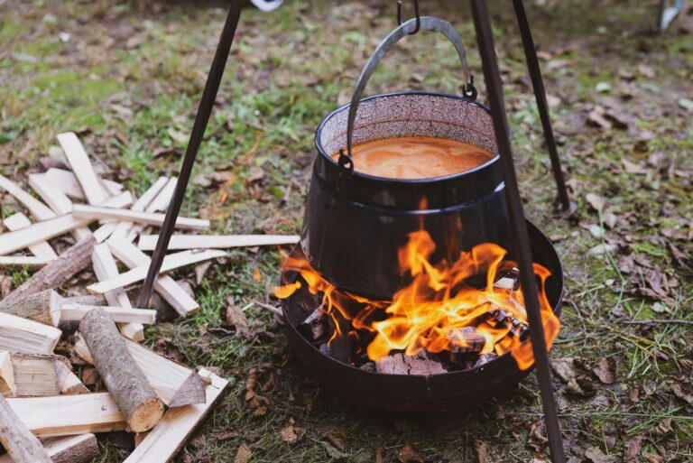 soup in a cauldron over fire